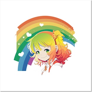 Rainbow Anime Girl Posters and Art